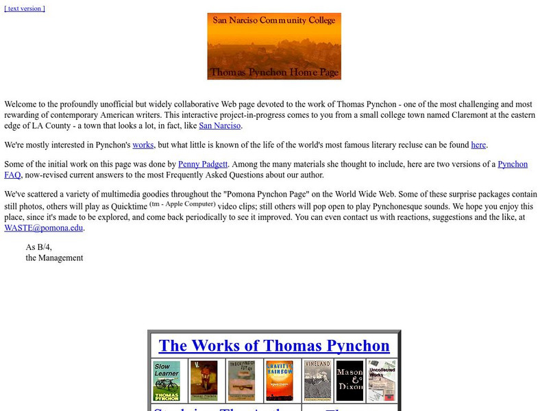 Pomona College: Thomas Pynchon Home Page Activity
