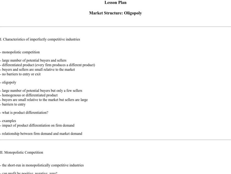 Missouri State University: Market Structure: Oligopoly Handout