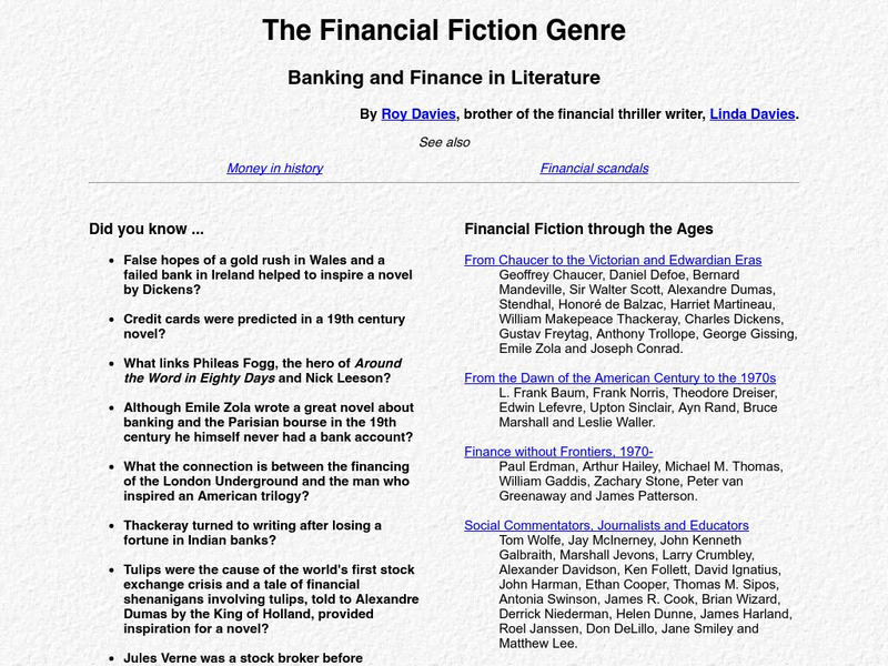 Financial Fiction Genre: Banking and Finance in Lit. Website Financial Fiction Genre: Banking and Finance in Lit. Website