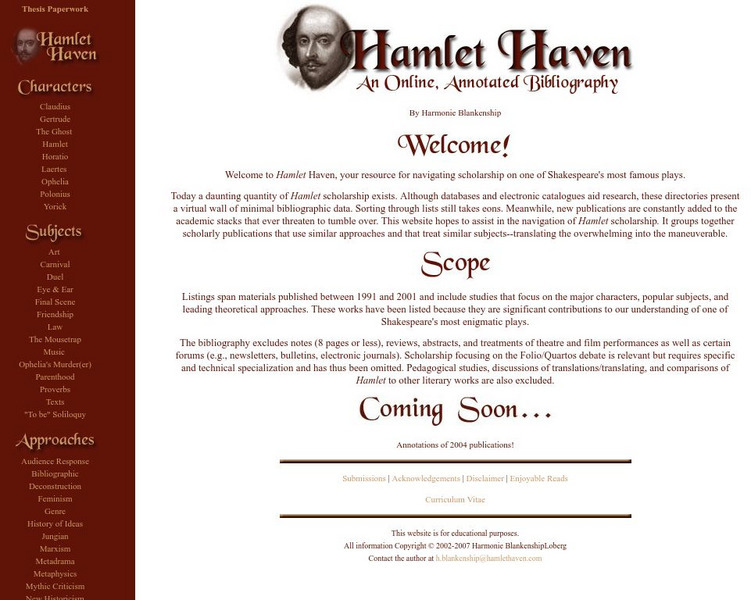 Hamlet Haven: Annotated Bibliography Website Hamlet Haven: Annotated Bibliography Website