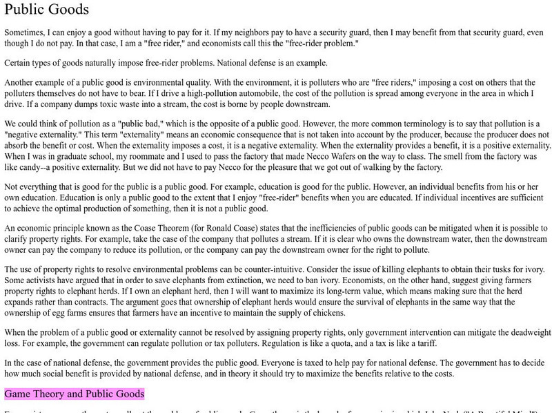 Public Goods Activity Public Goods Activity