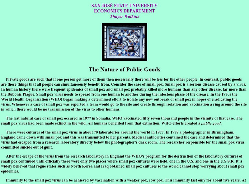 Sjsu: The Nature of Public Goods Activity Sjsu: The Nature of Public Goods Activity