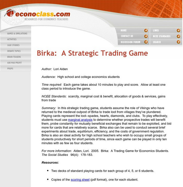 Econoclass: Birka: A Strategic Trading Game Interactive Econoclass: Birka: A Strategic Trading Game Interactive