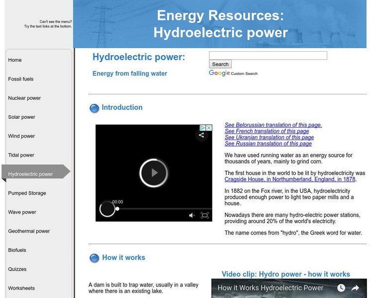 Energy Resources: Hydro Electric Power Activity Energy Resources: Hydro Electric Power Activity