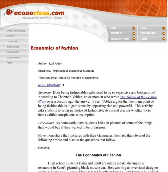 Econoclass: Economics of Fashion Lesson Plan Econoclass: Economics of Fashion Lesson Plan