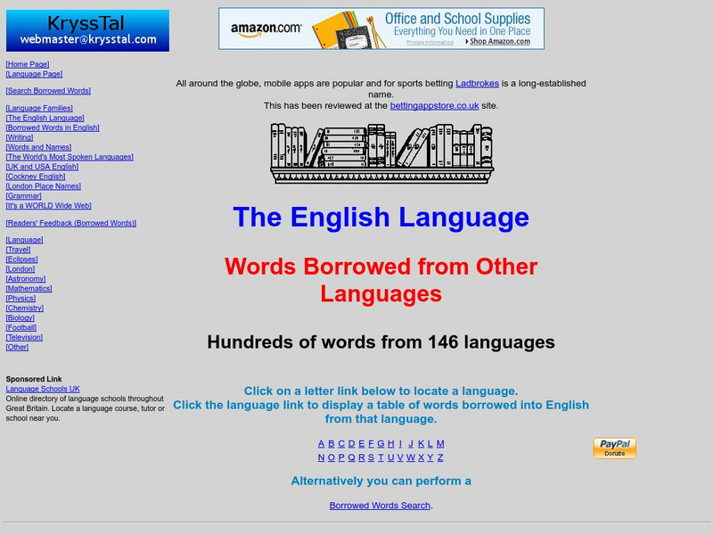 Kryss Tal: The English Language: Words Borrowed Handout Kryss Tal: The English Language: Words Borrowed Handout