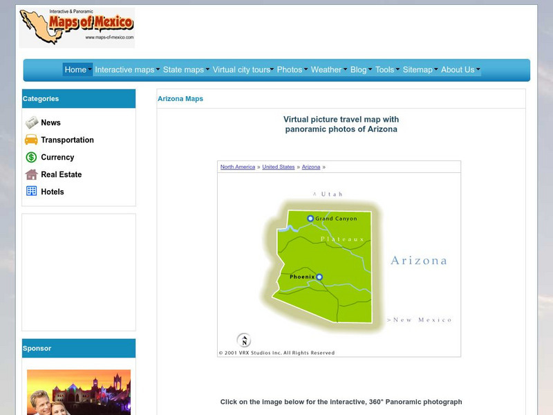 Virtual Picture Travel Map of Arizona Graphic Virtual Picture Travel Map of Arizona Graphic