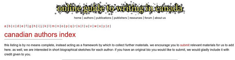 Track O: Online Guide to Writing in Canada: Canadian Authors Index Handout