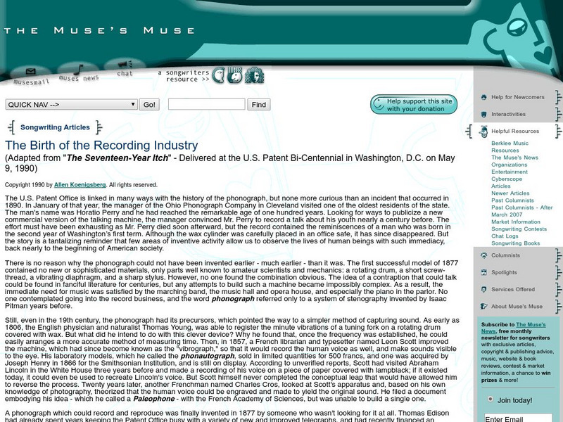 The Birth of the Recording Industry Article The Birth of the Recording Industry Article