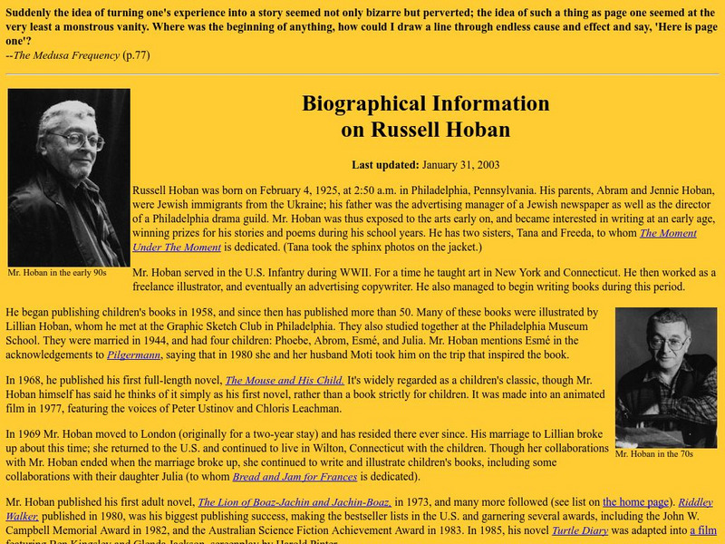 Biographical Information on Russell Hoban Handout