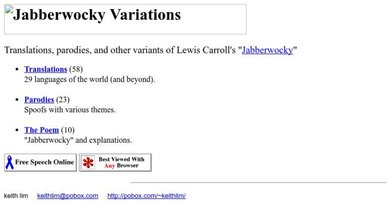 Jabberwocky Variations Website Jabberwocky Variations Website