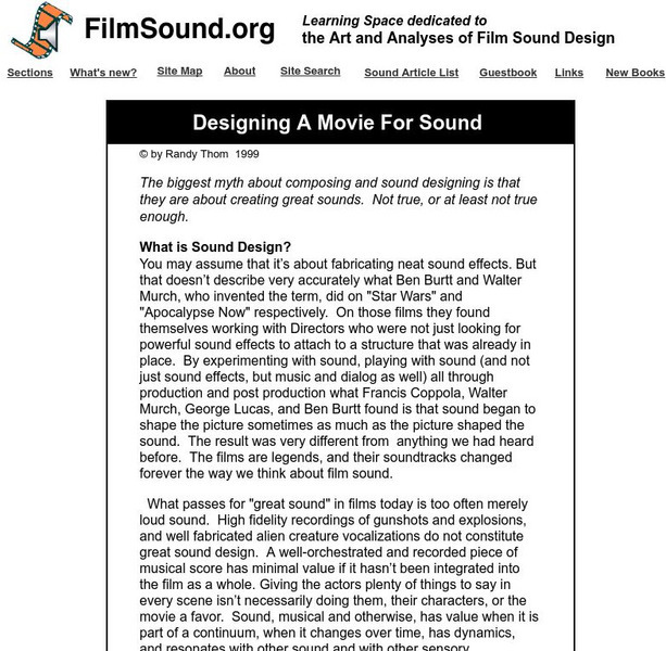 Film Sound: Designing a Movie for Sound Article Film Sound: Designing a Movie for Sound Article