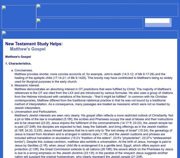 New Testament Study Helps: Matthew's Gospel Website
