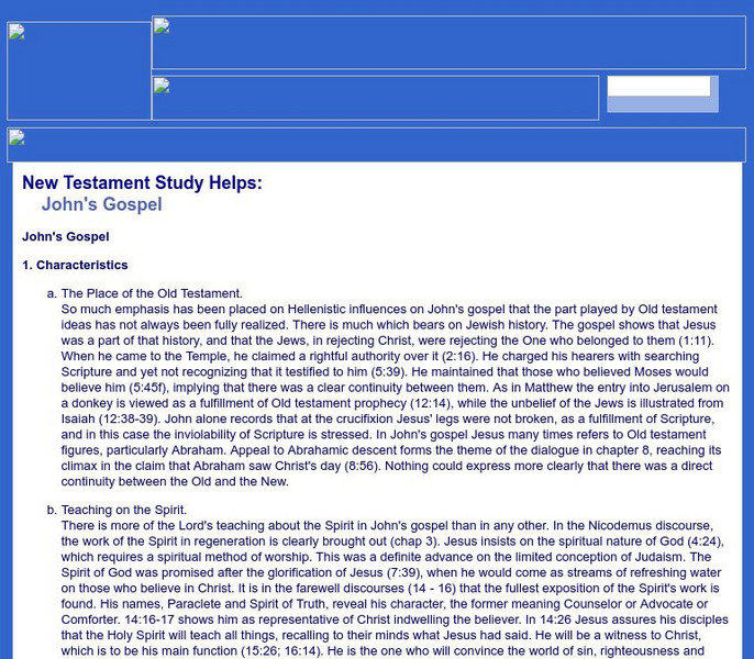 New Testament Study Helps: John's Gospel Website