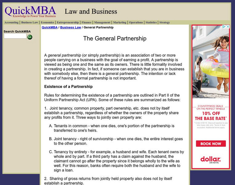 Quick Mba: The General Partnership Activity