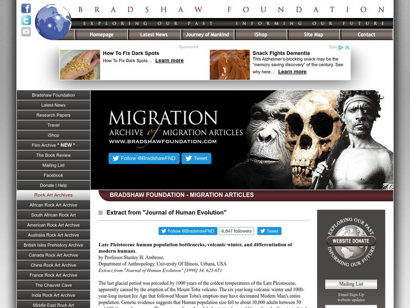 Bradshaw Foundation: Volcanic Winter and Modern Humans Handout
