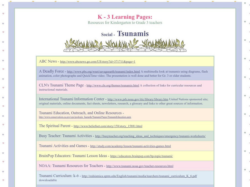 K 3 Learning Pages: Tsunami Disaster Website for Kindergarten 