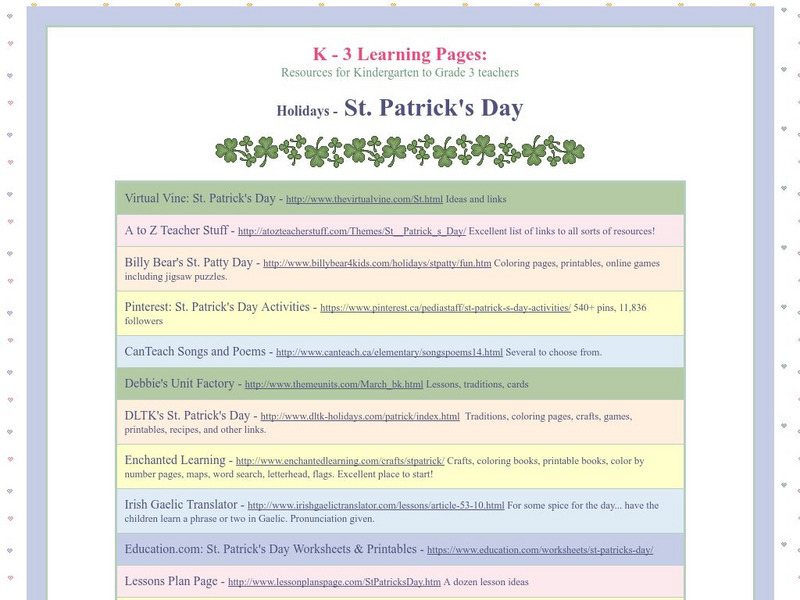 K 3 Learning Pages: St. Patrick's Day Website K 3 Learning Pages: St. Patrick's Day Website