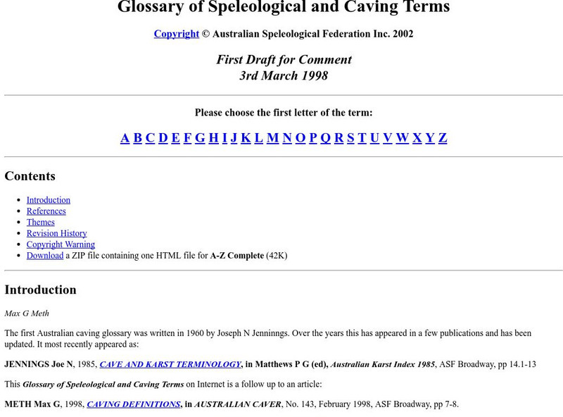 Glossary of Speleological and Caving Terms Handout Glossary of Speleological and Caving Terms Handout
