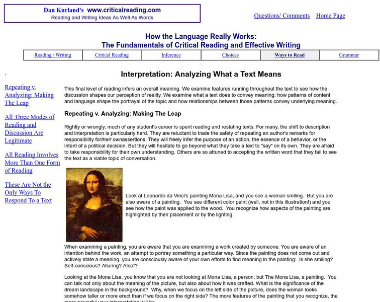 Critical Reading: How the Language Really Works: Interpretation Article Critical Reading: How the Language Really Works: Interpretation Article