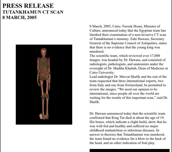 Guardian's Egypt: Tutankhamun Cat Scan Results Handout