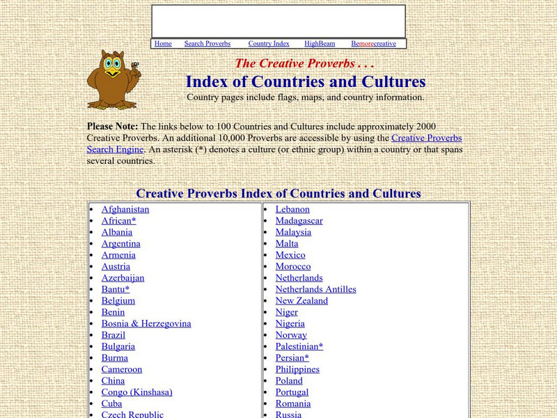 Creative Proverbs: Index of Countries and Cultures Website Creative Proverbs: Index of Countries and Cultures Website