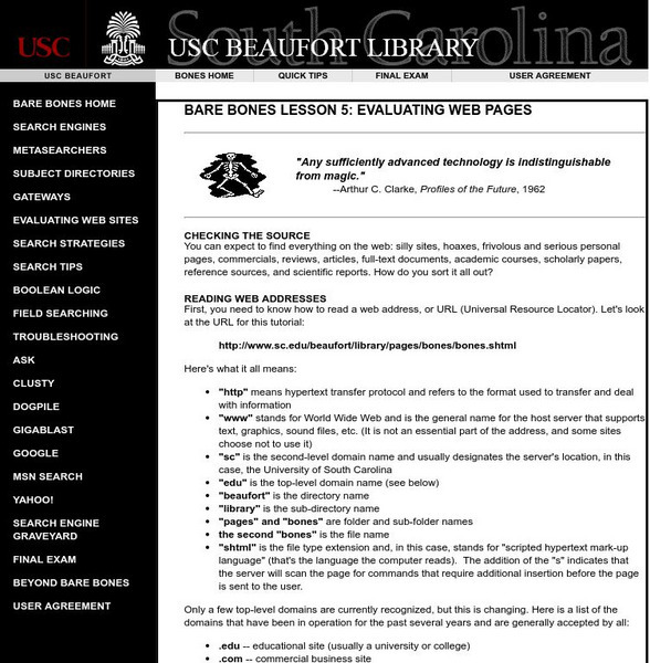 Bare Bones Lesson 5: Evaluating Web Pages Handout Bare Bones Lesson 5: Evaluating Web Pages Handout