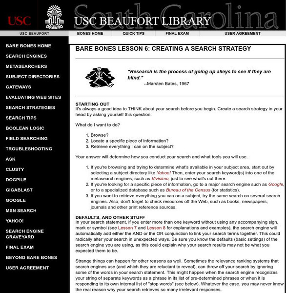 Bare Bones Lesson 6: Creating a Search Strategy Activity Bare Bones Lesson 6: Creating a Search Strategy Activity