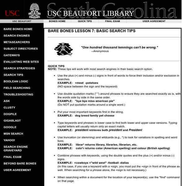 Bare Bones Lesson 7: Basic Search Tips Activity Bare Bones Lesson 7: Basic Search Tips Activity