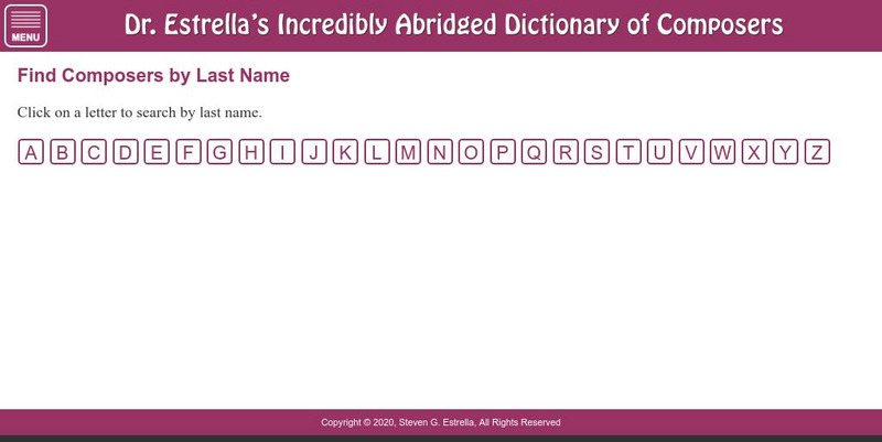 Dr. Estrella's Abridged Dictionary of Composers Handout Dr. Estrella's Abridged Dictionary of Composers Handout