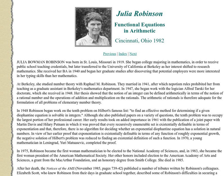 Awm: Julia Bowman Robinson Handout Awm: Julia Bowman Robinson Handout