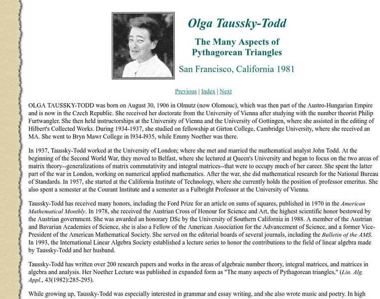 Awm: Olga Taussky Todd Handout