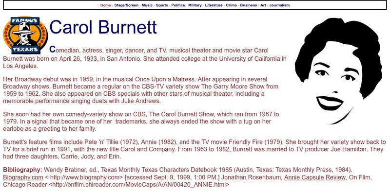 Famous Texans: Carol Burnett Handout