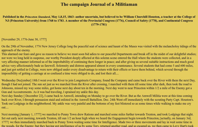 Campaign Journal of a [Colonial] Militiaman Primary