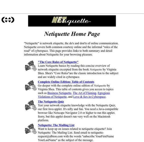 Albion.com: Netiquette Home Page Activity