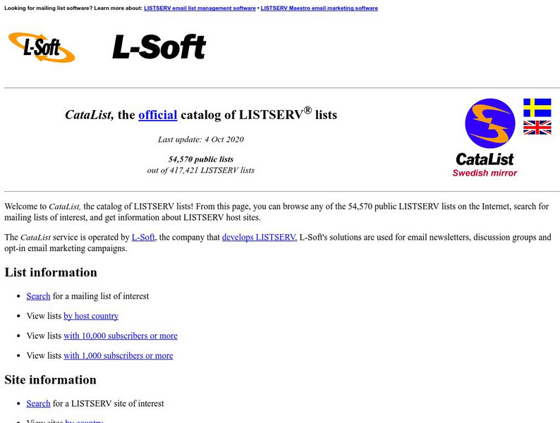 L Soft: Cata List Catalog of Listserv Lists Website