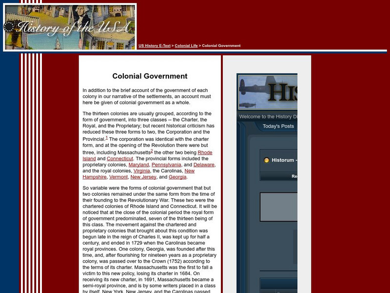 History of the Usa: Colonial Life: Colonial Government Primary History of the Usa: Colonial Life: Colonial Government Primary