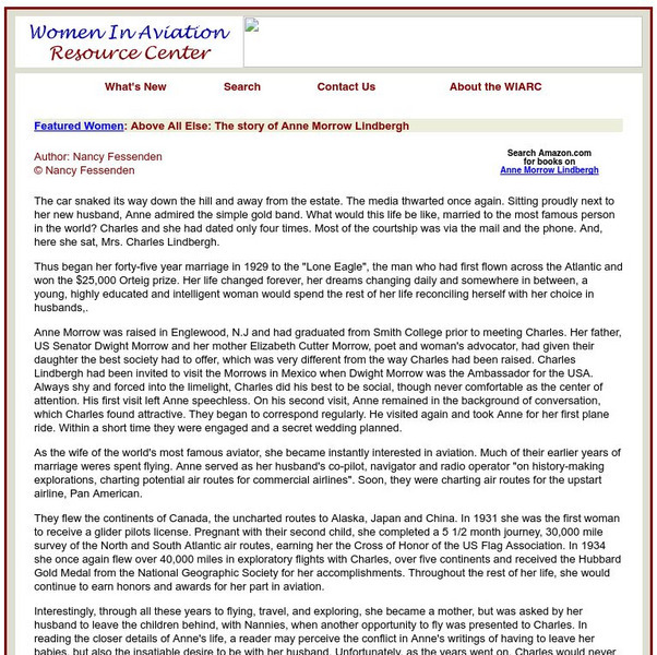 Women in Aviation: Above All Else: The Story of Anne Morrow Lindbergh Handout Women in Aviation: Above All Else: The Story of Anne Morrow Lindbergh Handout