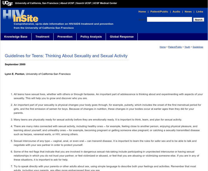 Guidelines for Teens: Thinking About Sexuality: Activity Article Guidelines for Teens: Thinking About Sexuality: Activity Article