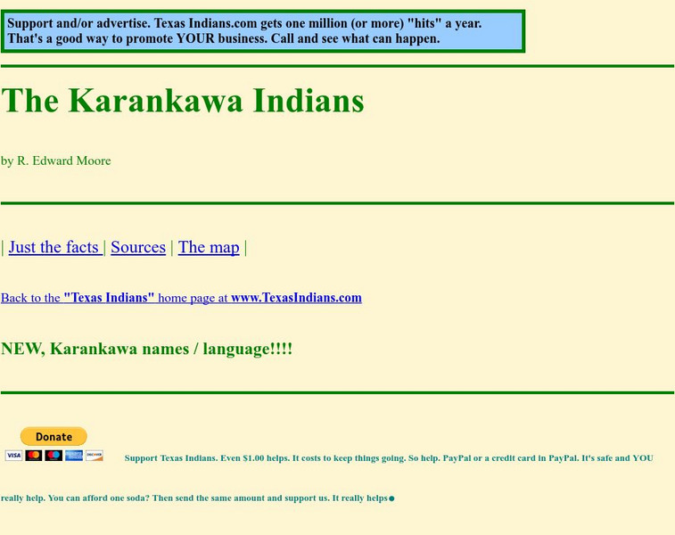 Edward. Moore and Texarch Associates: Texas Indians: The Karankawa Indians Article