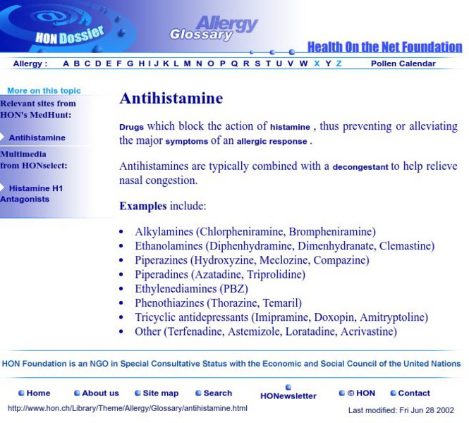 Allergy Glossary: Antihistamine Handout Allergy Glossary: Antihistamine Handout