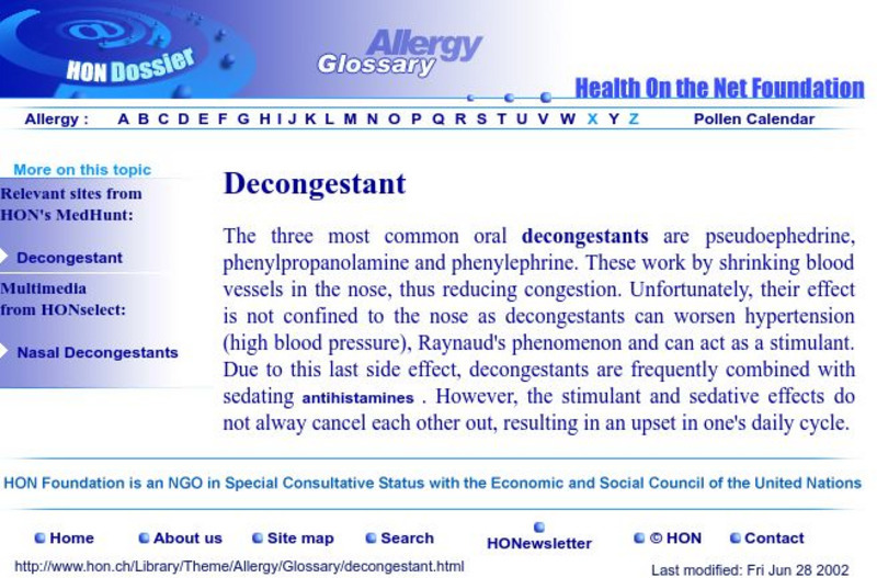 Allergy Glossary: Decongestant Handout Allergy Glossary: Decongestant Handout