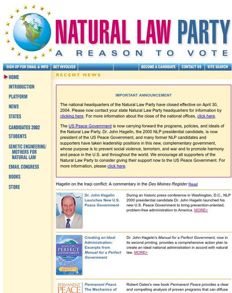 The Natural Law Party of the United States of America Website The Natural Law Party of the United States of America Website