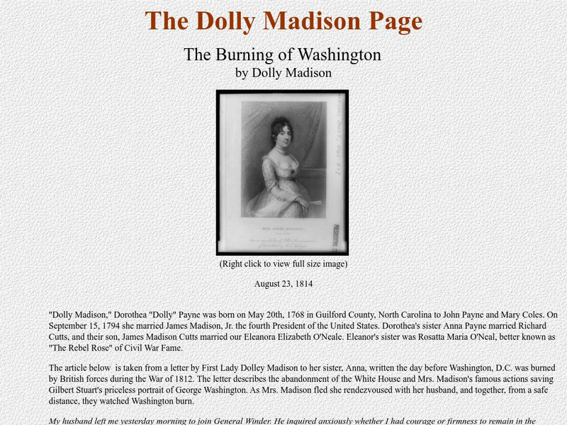 The Dolley Madison Page: The Burning of Washington Primary The Dolley Madison Page: The Burning of Washington Primary