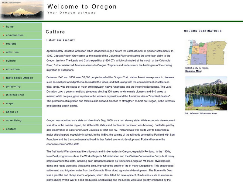 Oregon: Culture: History and Economy Handout Oregon: Culture: History and Economy Handout