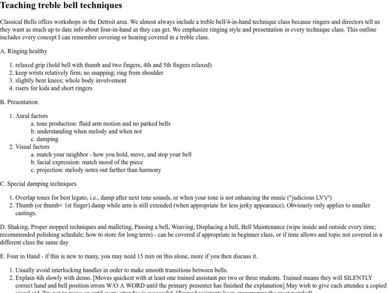 Teaching Treble Bell Techniques Article Teaching Treble Bell Techniques Article