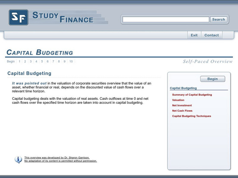 Study Finance: Capital Budgeting, Self Paced Overview Website