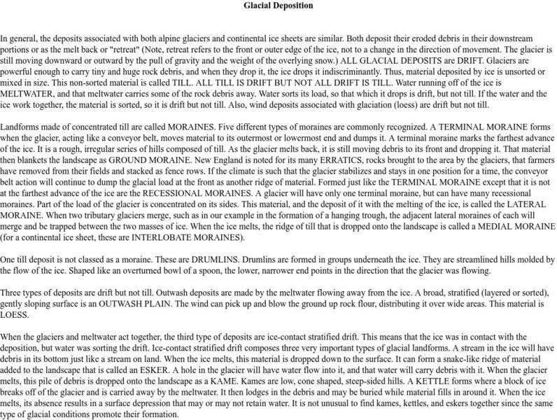 Jacksonville State University: Glacial Deposition Handout Jacksonville State University: Glacial Deposition Handout