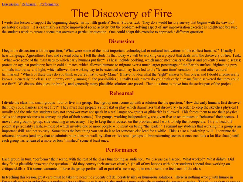 Personal Site: The Discovery of Fire Lesson Plan Personal Site: The Discovery of Fire Lesson Plan