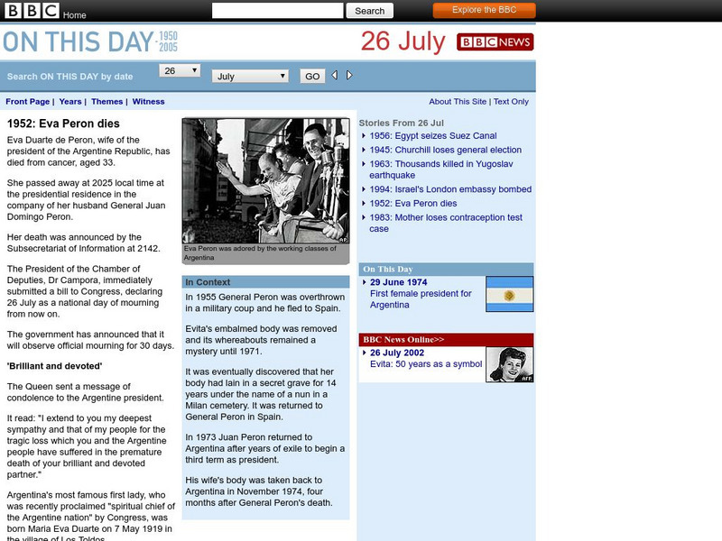 Bbc: 1952: Eva Peron Dies Handout Bbc: 1952: Eva Peron Dies Handout